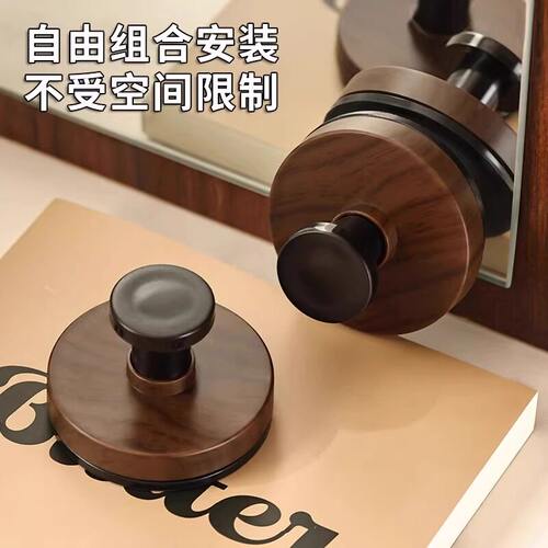 胡桃木纹吸盘挂钩免打孔门后挂衣钩高级壁挂墙上单钩玄关强力粘钩