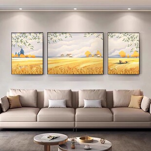 三联麦穗沙发背景墙挂画田园风景客厅装饰画温馨现代简约艺术壁画