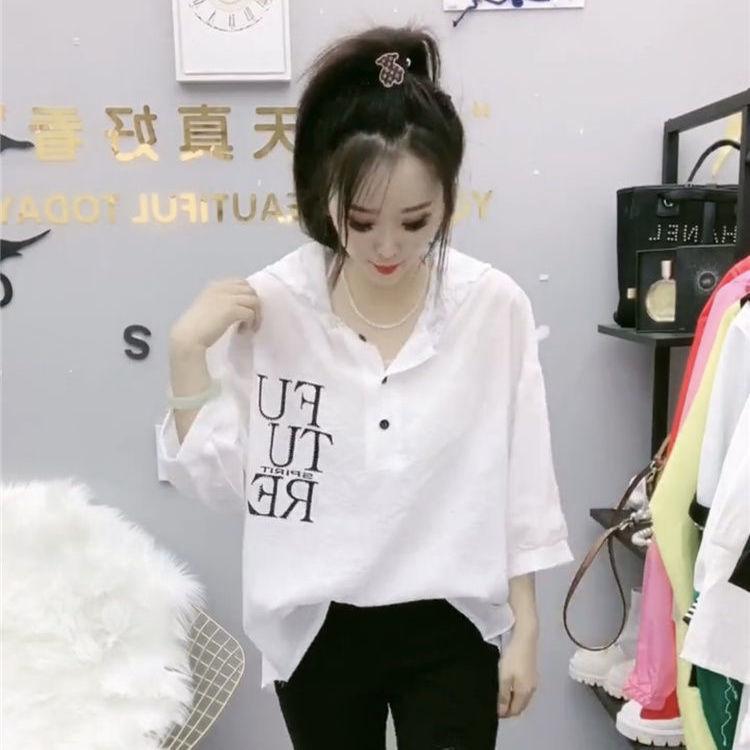 2025女装休闲宽松大码中长款短袖连帽薄t恤冰麻棉半袖帽衫上衣夏