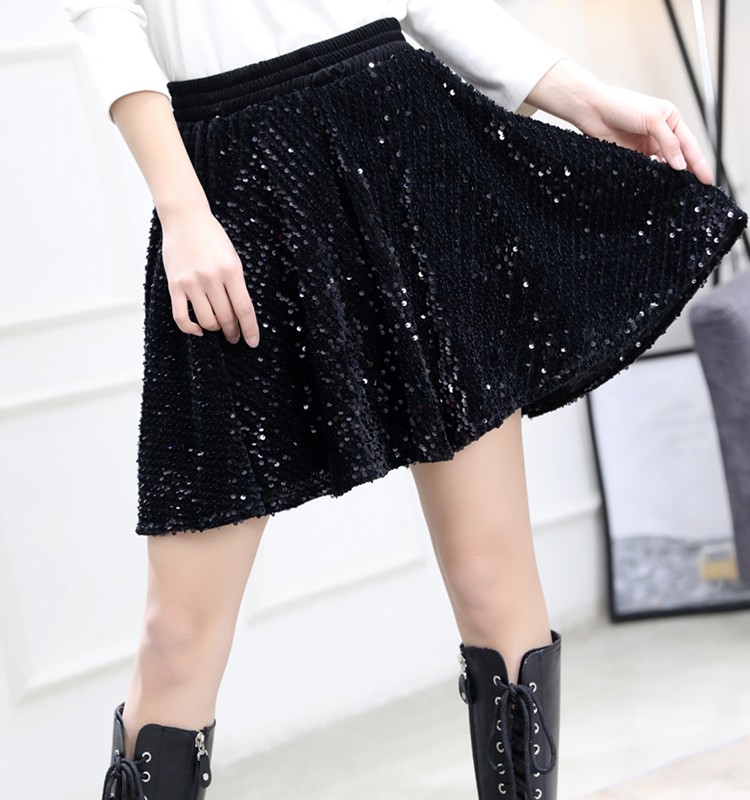 春季亮片高腰大码打底半身裙