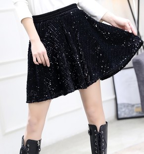 a字裙打底靴裙 闪闪亮片半身裙女高腰蓬蓬裙伞裙大码 2021春季 新款