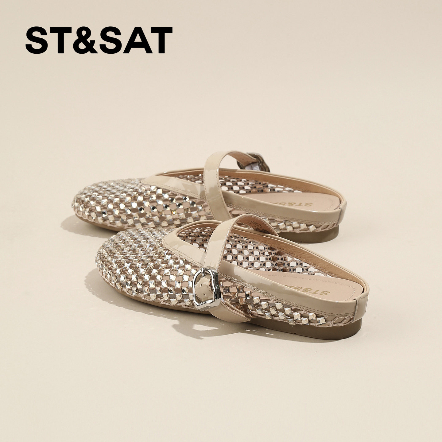 星期六编制网面懒人凉拖鞋女2026夏季新款水织镂空外穿包头一字拖