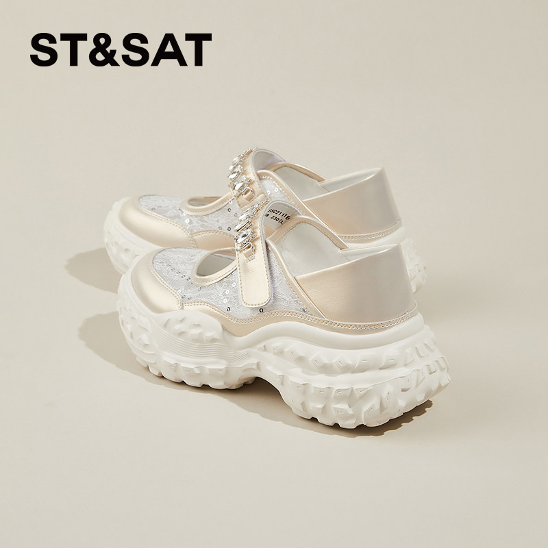 星期六包头运动凉鞋女2026夏新款玛丽珍轮胎钻透气厚底增高老爹鞋