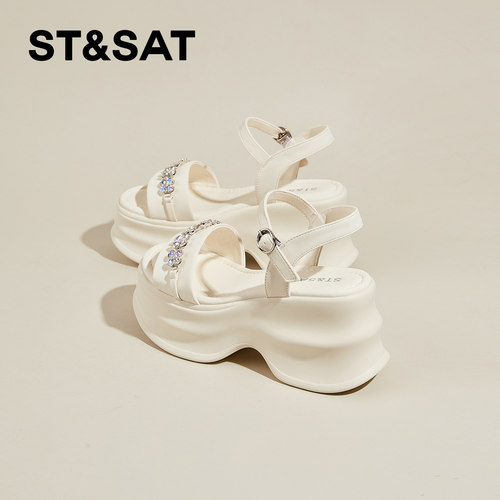 ST&SAT星期六水钻增高厚底凉鞋