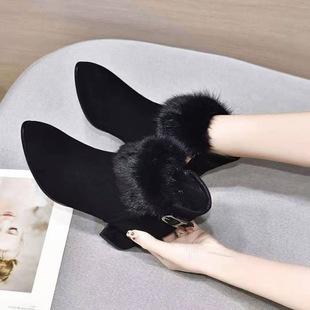 2024冬季 新款 靴真皮磨砂皮加绒棉靴尖头水貂毛 278 时装 冰洁女鞋