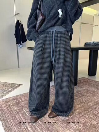 十三行诱惑2025冬季新款韩版高腰显瘦格子休闲裤女宽松阔腿裤