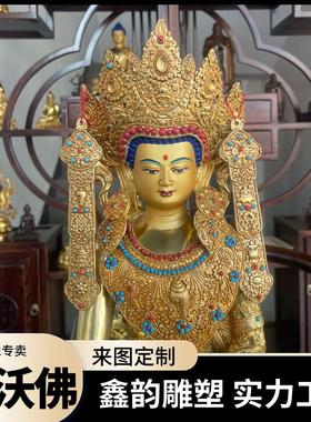 藏传密宗纯手工释迦族牟尼佛十二岁等身觉沃悟佛像鎏金铜像厂家
