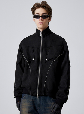 EROCD 23SS拉链造型麂皮绒黑色夹克