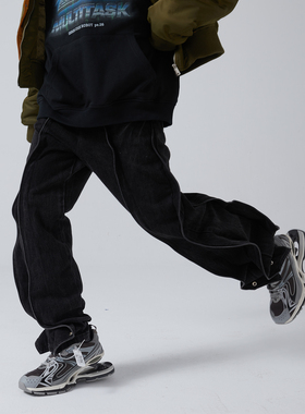 EROCD 22AW多活页可造型黑色牛仔裤秋季新款潮牌宽松休闲水洗长裤