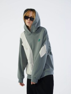 ERRORCODE灰绿色卫衣男春秋拼接菱形口袋宽松连帽套头 清仓款