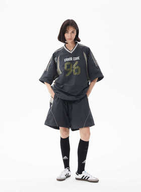 ERRORCODErobot美式复古足球运动服套装拼接球衣夏季透气短袖短裤