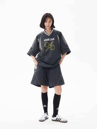 ERRORCODErobot美式复古足球运动服套装拼接球衣夏季透气短袖短裤