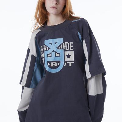 字母图腾拼色印花假两件