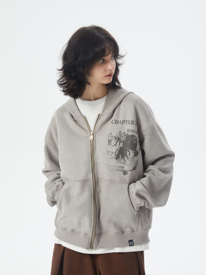 休闲漫画草稿印花开衫卫衣