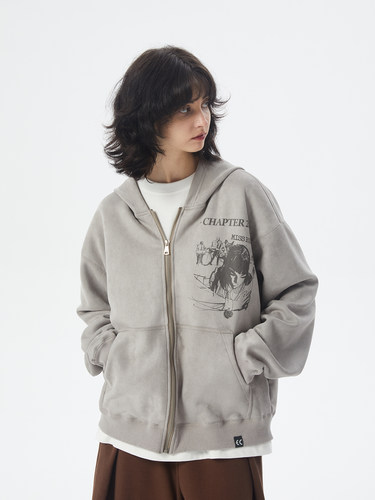 休闲漫画草稿印花开衫卫衣