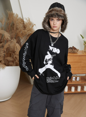 ERRORCODErobot谁人乐队舞台剪影乐谱造型黑色长袖T恤街头朋克