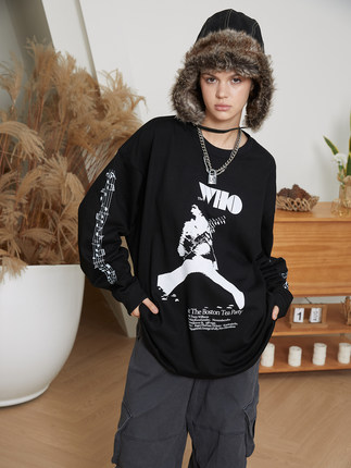 ERRORCODErobot谁人乐队舞台剪影乐谱造型黑色长袖T恤街头朋克