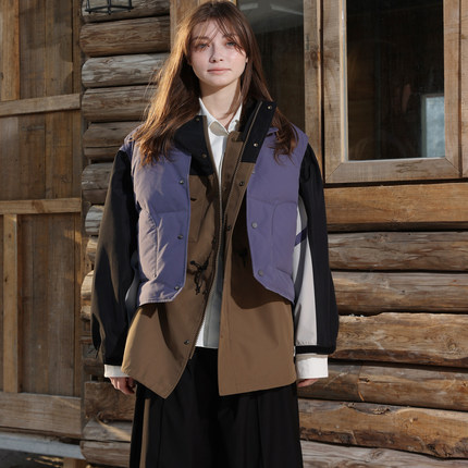 ERRORCODErobot棕蓝拼色可拆卸两件套羽绒马甲冲锋衣连帽防风防水