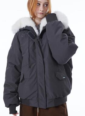 ERRORCODErobot石墨灰色狐狸真毛领派克90白鸭绒羽绒服外套秋冬