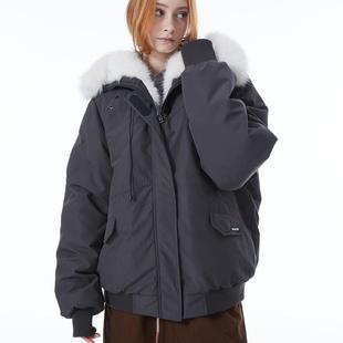 ERRORCODErobot石墨灰色狐狸真毛领派克90白鸭绒羽绒服外套秋冬