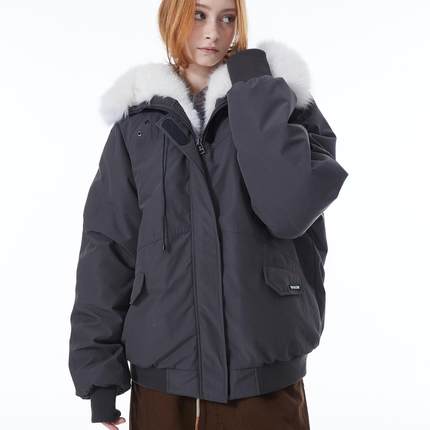 ERRORCODErobot石墨灰色狐狸真毛领派克90白鸭绒羽绒服外套秋冬