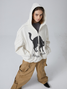 EROCD星空白黑猫连帽卫衣秋季 加厚宽松开衫 外套 清仓款