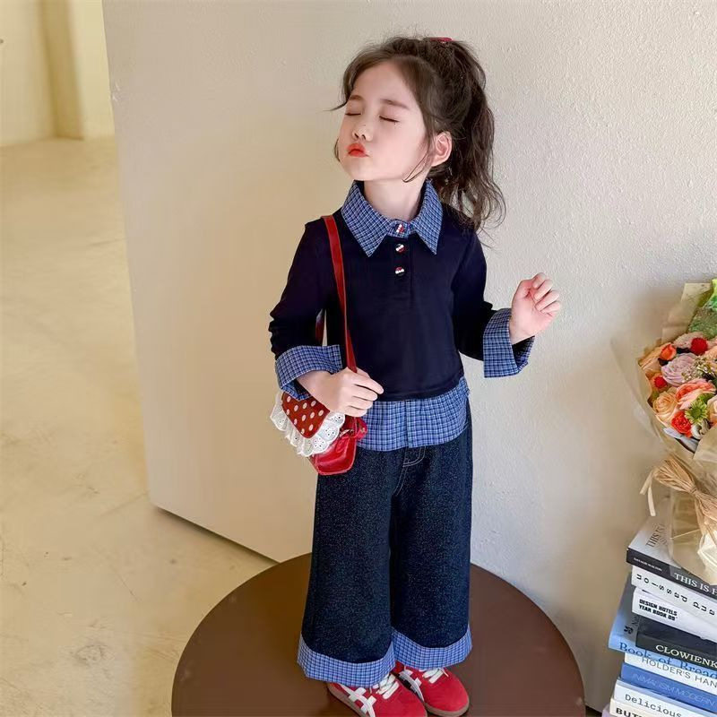 2026女童秋装套装新款小童洋气时髦儿童春秋装格子上衣裤子两件套
