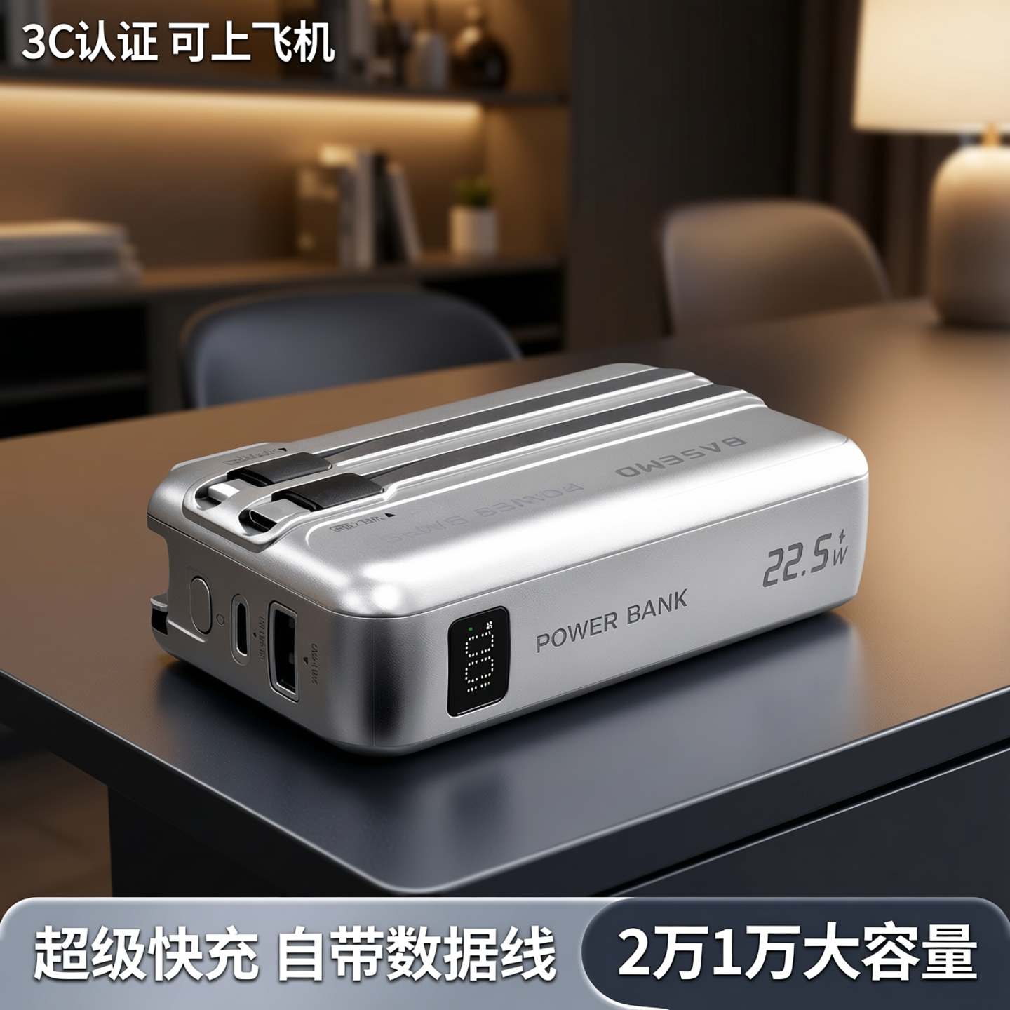 倍魔充电宝2万1万移动电源超级快充自带线墙插【3C认证可上飞机】