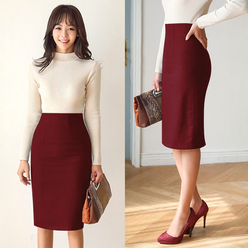毛呢半身裙秋冬新款女高腰职业
