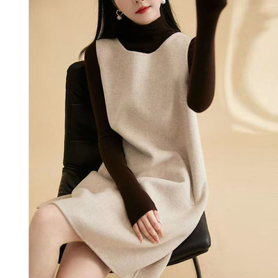 2025秋冬新款基础款无袖毛呢连衣裙叠穿小A廓形马甲裙气质背心裙