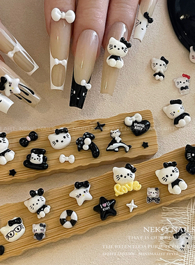 NEKO NK「黑白甜酷kitty」可爱凯蒂猫卡通库洛米蝴蝶结美甲饰品