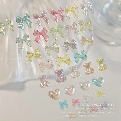 NEKONK珠光丝绸蝴蝶结美甲饰品