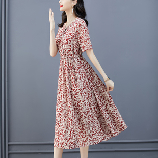 2026夏新款气质收腰高端精致法式小个子长裙白色碎花真丝连衣裙女