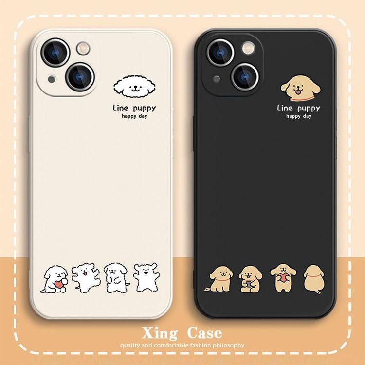 适用于苹果15手机壳情侣14Pro线条小狗note13pro新款荣耀90可爱iQOO