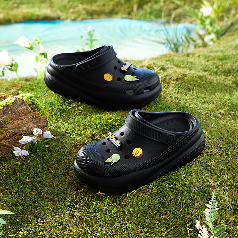 圣代361洞洞鞋女夏季透气女鞋休闲拖鞋厚底潮流黑色运动凉拖鞋女