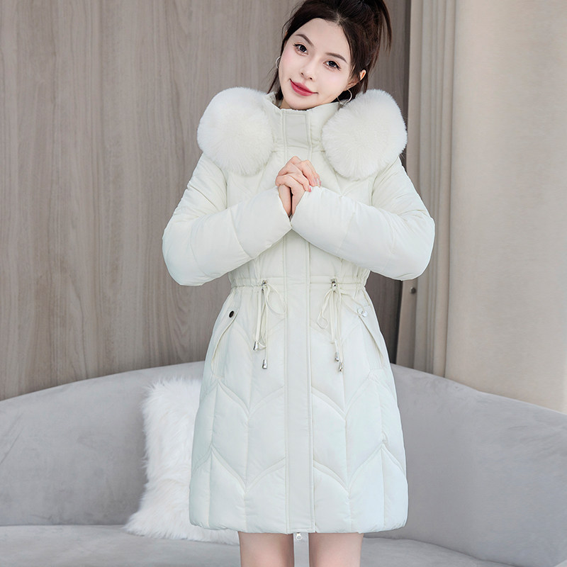 羽绒棉服女中长款棉衣韩版修身大毛领棉袄2024加厚棉袄女新款外套