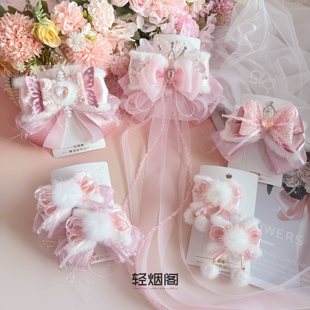 轻烟阁 A296冰雪公主 粉色系冬季雪花爱莎蝴蝶结重工发饰头饰顶夹