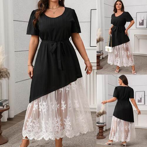 Plus size summer Splicing lace women dress XL4XL大码连衣裙