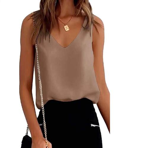 Solid color Vneck loose tank top 时尚纯色V领宽松吊带背心女