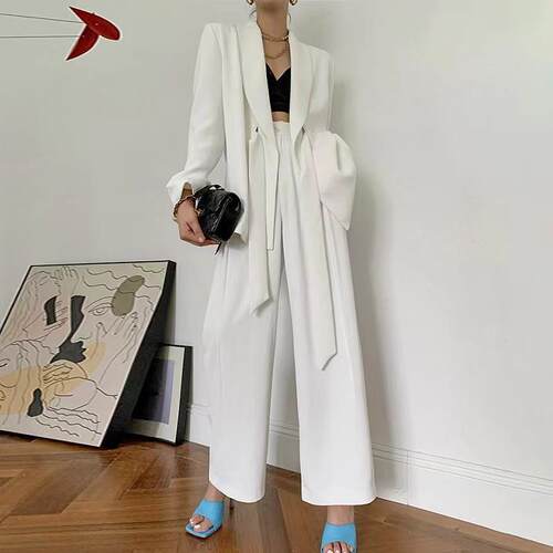 欧美风气质时尚套装设计感西装阔腿裤两件套suit long pants suit