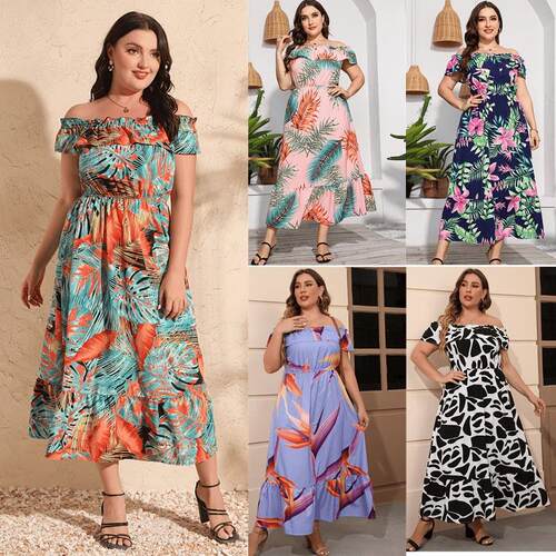 summer off shoulder beach dress plus size women dresses 裙子