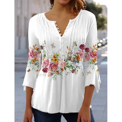 New printed Vneck short sleeve pleated Tshirt base  打底衫