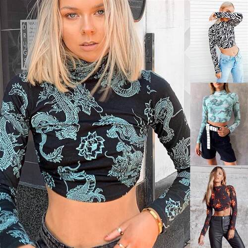 Long sleeved open navel Tshirt with open back lace up print