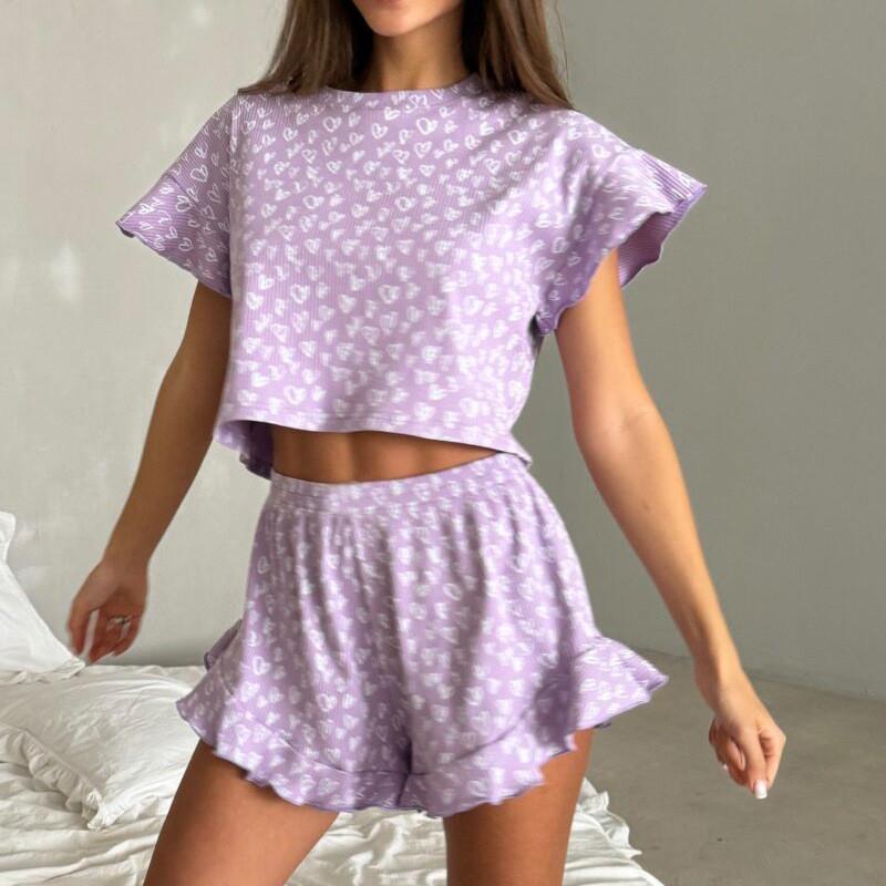 2024 Womens Set Lotus Leaf Shorts Pajamas Two Piece Set