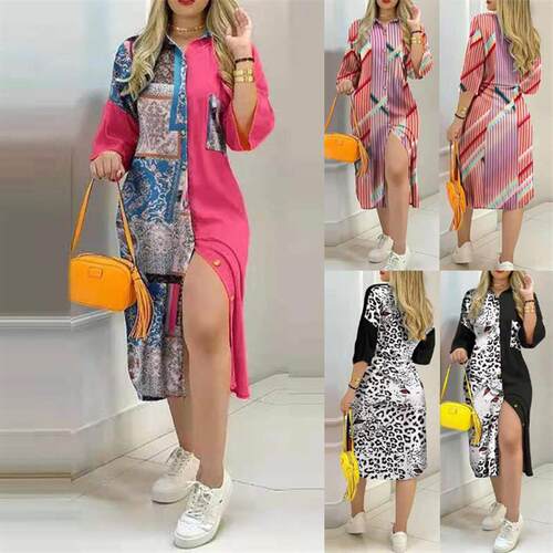 Vneck long sleeved buttoned shirt dress V领长袖衬衫连衣长裙