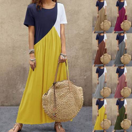 Round neck short sleeved large swing dress圆领短袖大摆连衣裙