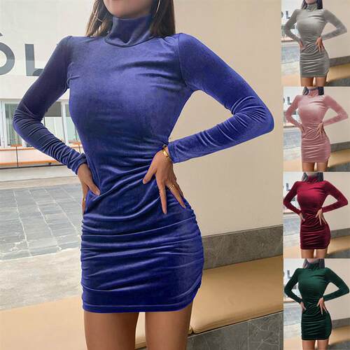 Womens fashionable long sleeved slim fitting dress