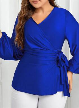 大码女装胖mm宽松显瘦遮肚子衬衫长袖t恤打底上衣4XL women tops