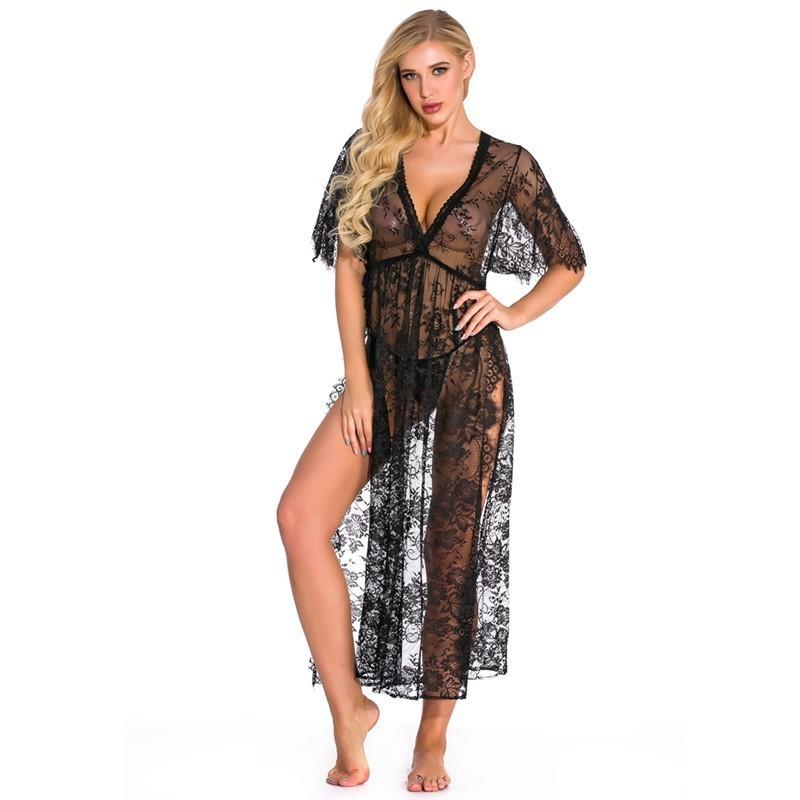 Side slit sexy lace deep Vpiece long robe for women 女长裙