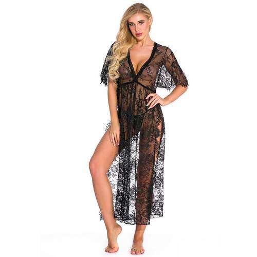 Side slit sexy lace deep Vpiece long robe for women 女长裙